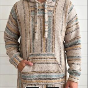 Men’s Xl Baja Hoodie Stripped Sherpa Pullover Cozy Boho Mexican Style